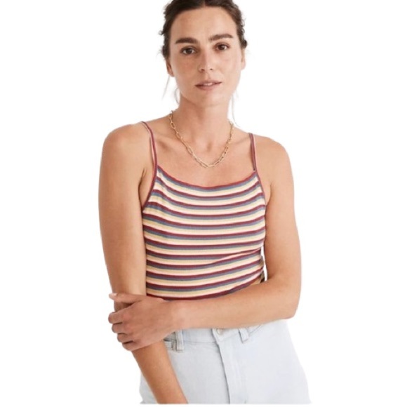 Women's M Madewell Ribbed Tank Bodysuit Slim Fit Striped - Picture 1 of 10